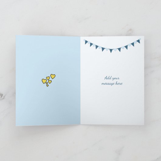 の結婚記念日の青とバンティングとハート カード (内部)