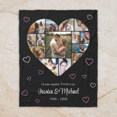 の結婚記念日カップルハート写真コラージュ フリースブランケット