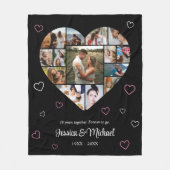 の結婚記念日カップルハート写真コラージュ フリースブランケット (正面)