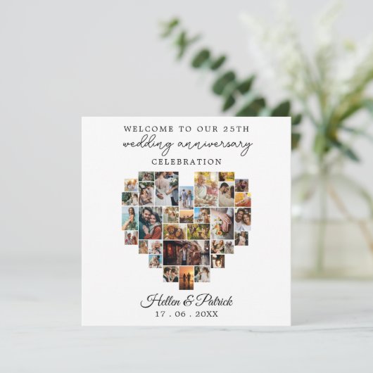 の結婚記念日ハート写真コラージュモダン シーズンカード (スタンド正面)