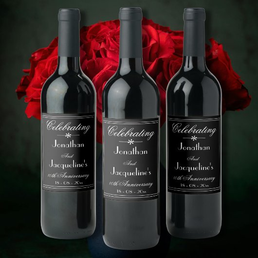 の結婚記念日パーティースクリプエレガントト黒 ワインラベル