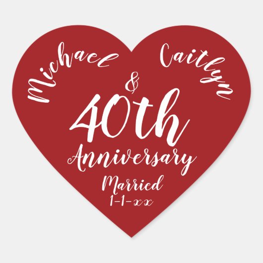 の結婚記念日パーティーパーソナライズされた日付ハート ハートシール (正面)