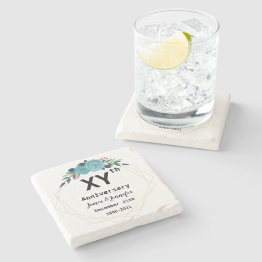 の結婚記念日名前をカスタムすると年 ストーンコースター (横)