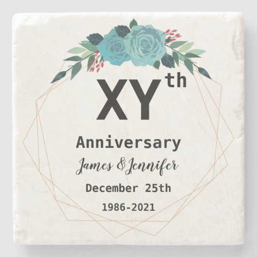 の結婚記念日名前をカスタムすると年 ストーンコースター (正面)