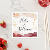 の結婚記念日金ゴールドとブルゴーニュ スタンダードカクテルナプキン (インサイチュ)