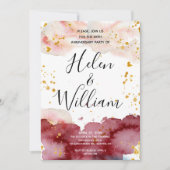 の結婚記念日金ゴールドとブルゴーニュ 招待状 (正面)