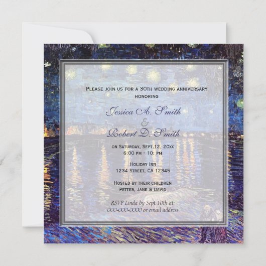 の結婚記念日、ローヌ上空での星空の夜 招待状 (裏面)