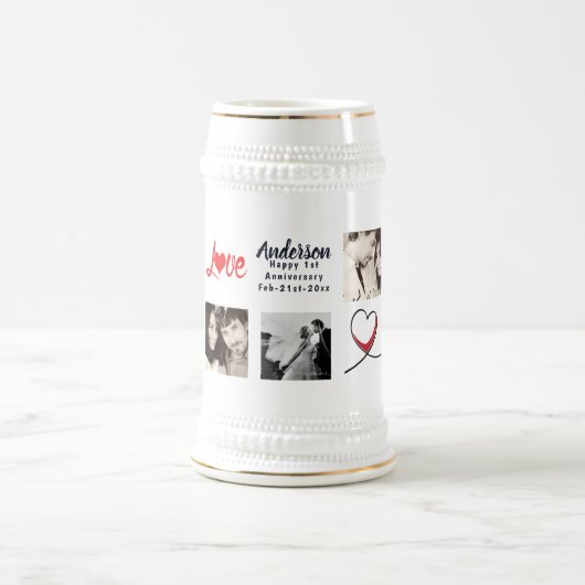 の結婚記念日PHOTOコラージギフト – モダン ビールジョッキ (中央)