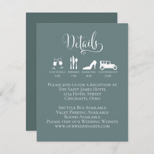 の結婚詳細とタイムラインの挿入（緑） エンクロージャーカード (正面/裏面)