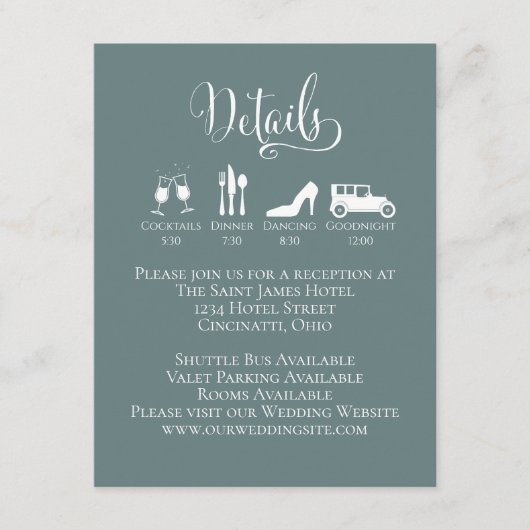 の結婚詳細とタイムラインの挿入（緑） エンクロージャーカード (正面)