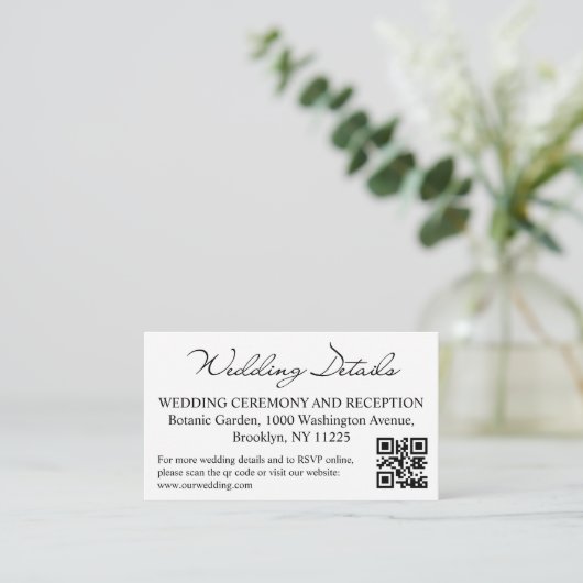 の結婚詳細とrsvp qrコード写真モダン エンクロージャーカード (スタンド正面)