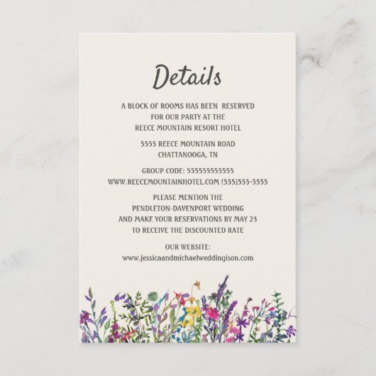 の結婚詳細の水の色ワイルドフラワーフローラエンクル エンクロージャーカード (正面)