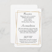 の結婚詳細カードと金ゴールドの重なり合うフレーム (正面/裏面)