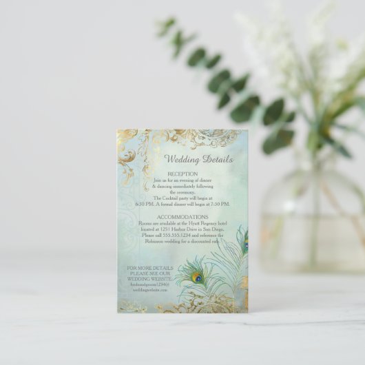 の結婚詳細クジャクの羽が小エレガントさい 名刺 (スタンド正面)