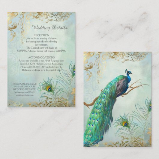 の結婚詳細クジャクの羽が小エレガントさい 名刺 (正面/裏面)