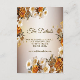 の結婚詳細ゴールデンオレンジホワイトフラワーエレガント エンクロージャーカード