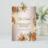 の結婚詳細ゴールデンオレンジホワイトフラワーエレガント エンクロージャーカード (スタンド正面)