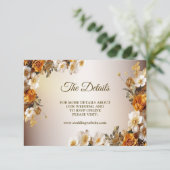 の結婚詳細ゴールデンオレンジホワイトフラワーエレガント エンクロージャーカード (スタンド正面)