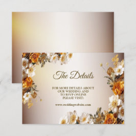 の結婚詳細ゴールデンオレンジホワイトフラワーエレガント エンクロージャーカード