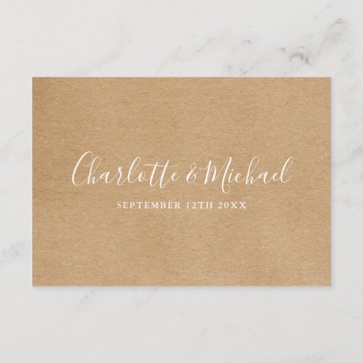 の結婚詳細シグネチャースクリプト素朴Kraft エンクロージャーカード (裏面)