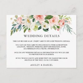 の結婚詳細ピンクフローラ挿入カード ポストカード