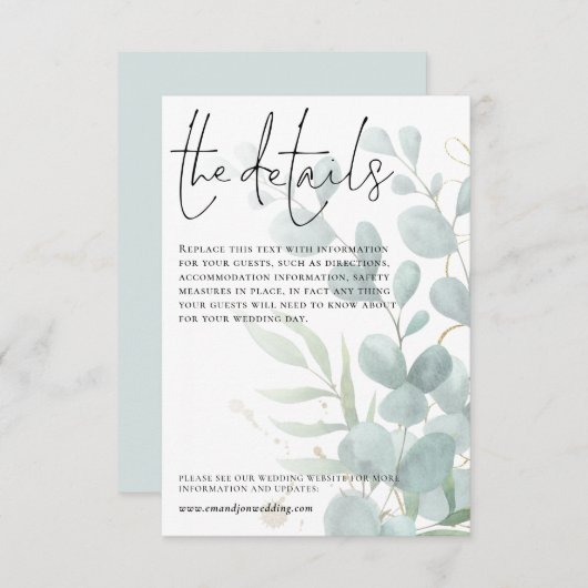 の結婚詳細ブルーユーカリ文字 エンクロージャーカード (正面/裏面)