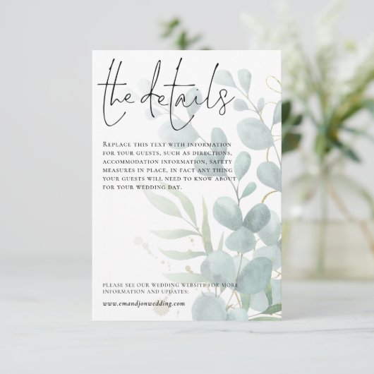 の結婚詳細ブルーユーカリ文字 エンクロージャーカード (スタンド正面)