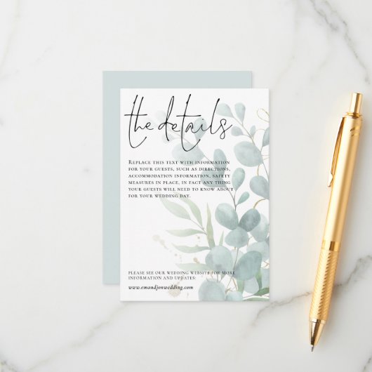 の結婚詳細ブルーユーカリ文字 エンクロージャーカード (正面/裏面インサイチュ)