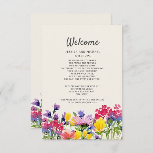 の結婚詳細ボホウォーター色ワイルドフラワーフローラ エンクロージャーカード (正面/裏面)