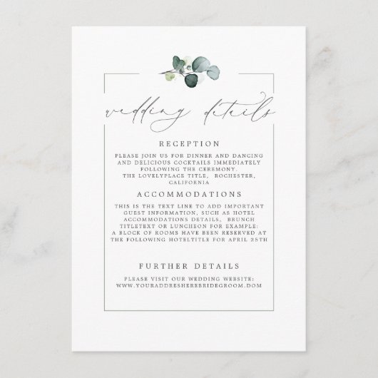 の結婚詳細ユーカリ緑のカモダンード エンクロージャーカード (正面)