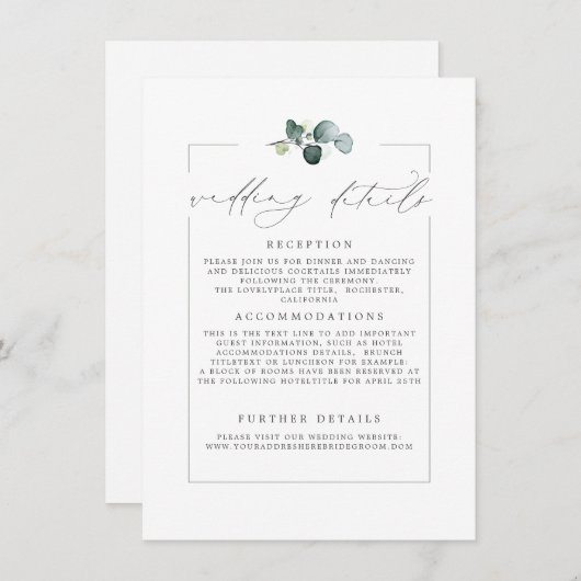 の結婚詳細ユーカリ緑のカモダンード エンクロージャーカード (正面/裏面)