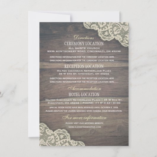 の結婚詳細レースサンフラワーウッド&ストリングライト 招待状 (裏面)