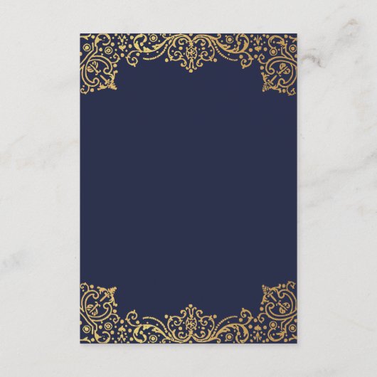 の結婚詳細ヴィンテージネイビーブルーフェイク金ゴールド華美 エンクロージャーカード (裏面)
