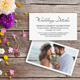 の結婚詳細写真シックなモダン手書き エンクロージャーカード