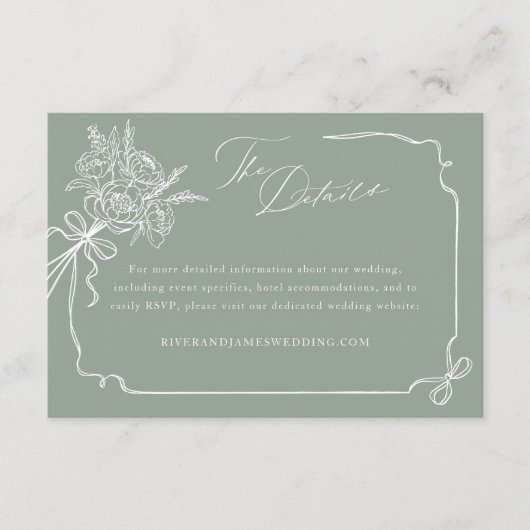 の結婚詳細手描きボウ&リボンブーケ エンクロージャーカード (正面)