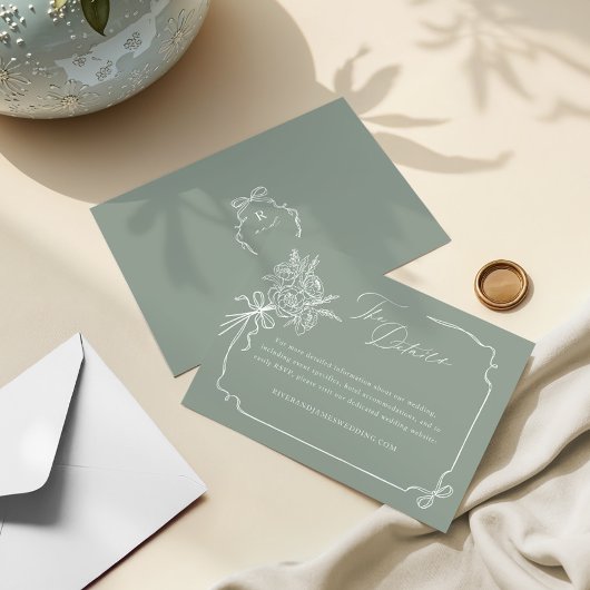 の結婚詳細手描きボウ&リボンブーケ エンクロージャーカード