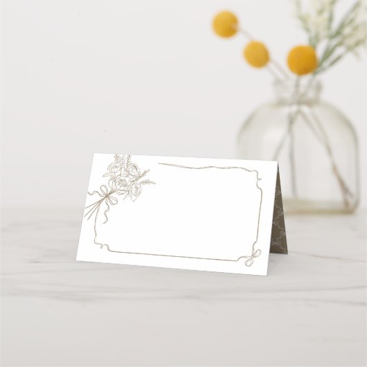 の結婚詳細手描きボウ&リボンブーケ プレイスカード (正面)