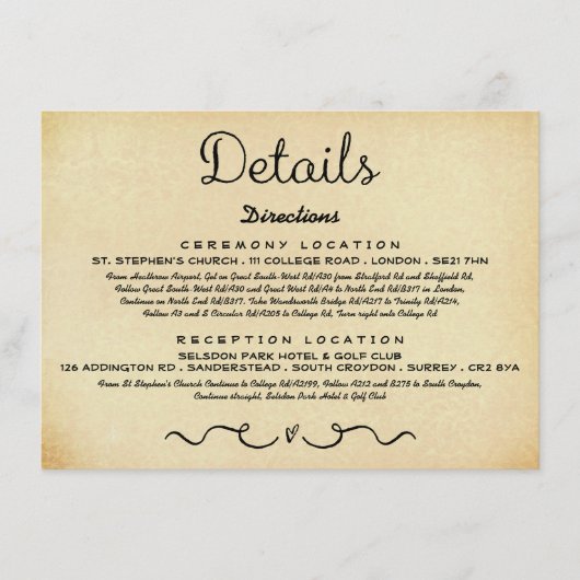 の結婚詳細挿入カード | ヴィンテージアンティーク エンクロージャーカード (正面)