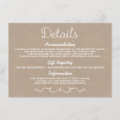 の結婚詳細挿入カード |国の素朴クラフト エンクロージャーカード (裏面)