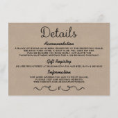 の結婚詳細挿入カード |国の素朴クラフト エンクロージャーカード (裏面)