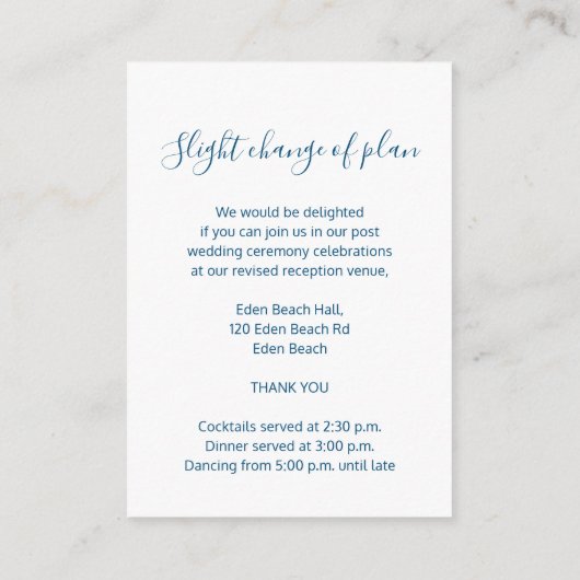 の結婚詳細青シンプル白エンクロージャカード エンクロージャーカード (裏面)