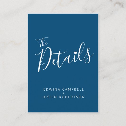 の結婚詳細青シンプル白エンクロージャカード エンクロージャーカード (正面)