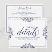 の結婚詳細/情報カーエレガントドNavy Blue エンクロージャーカード (正面/裏面)