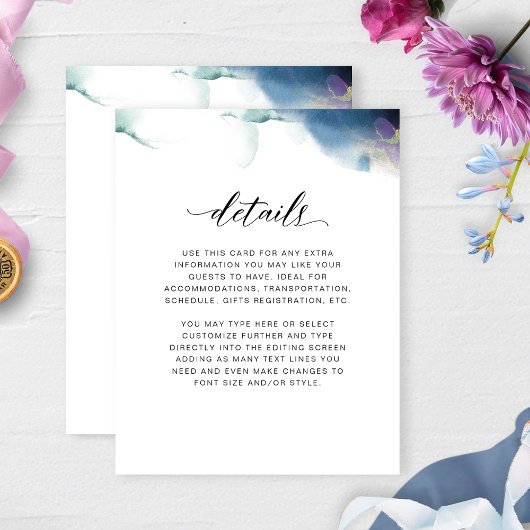 の結婚詳細、紫、青、ティール(緑がかった色)の水色 エンクロージャーカード