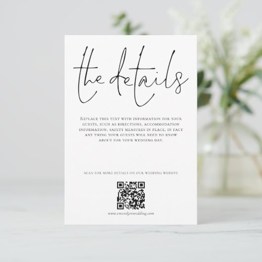 の結婚詳細QRコードスクリプトエンクロージャカード 招待状 (スタンド正面)