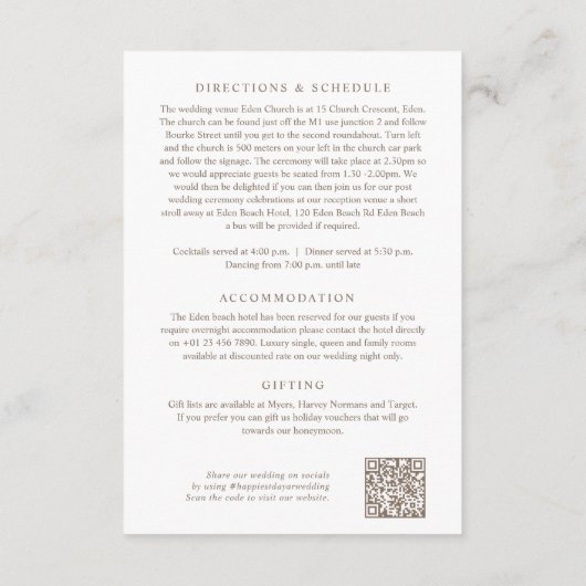 の結婚詳細QR結婚の黄色のleucadendron エンクロージャーカード (裏面)