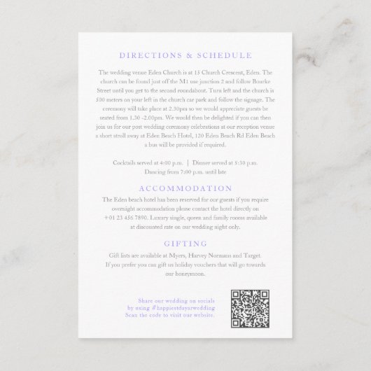 の結婚詳細QR結婚紫ポテトつる植物 エンクロージャーカード (裏面)