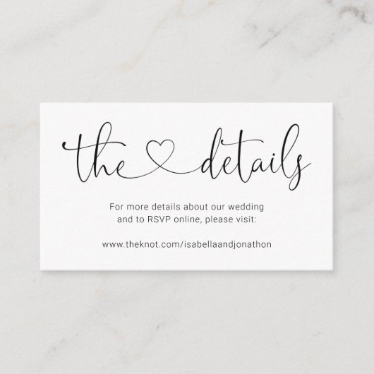 の結婚詳細Webサイトのエンクロージャカード – シンプル エンクロージャーカード (正面)