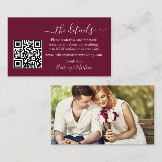 の結婚詳細WebサイトQRフォトブルゴーニュ エンクロージャーカード (正面/裏面)