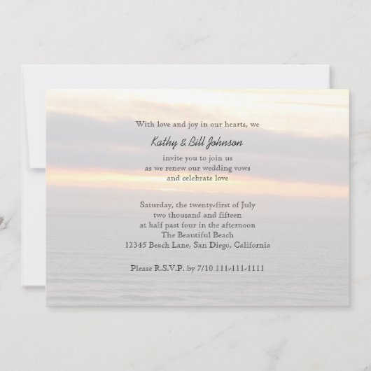 の結婚誓いの更新の夕日 招待状 (裏面)